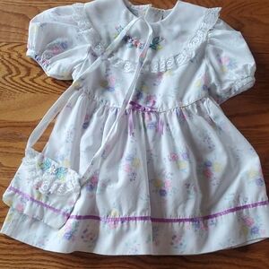 Vintage Floral White Dress with Purple Accents